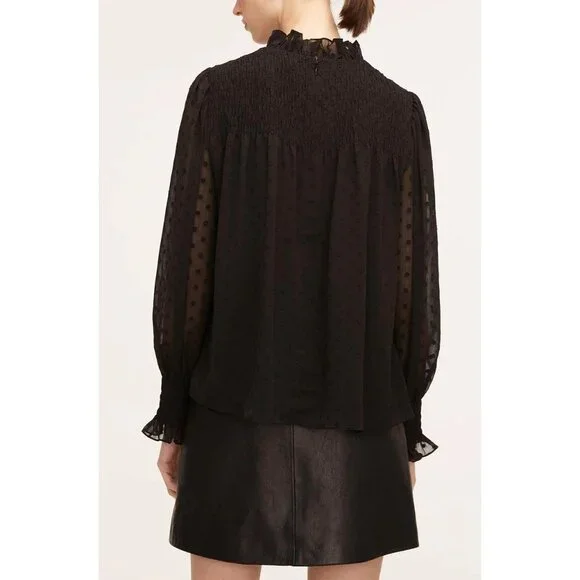 Rebecca Taylor Blouse Mock Neck Top Puff Sleeve Black Size XS New With Tag - Picture 2 of 4